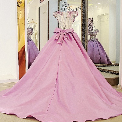 Pretty Pearl Flower Bow Ball Gown Floor-length Prom Dress With Ruffles_2