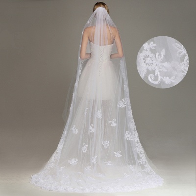 One Layer Wedding Veil with Comb Lace Edge Appliqued Bridal Veil?_7