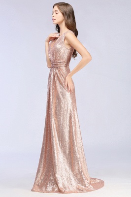 Elegant A-line Sequined V-Neck Sleeveless Floor-Length Bridesmaid Dresses_3
