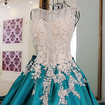 Attractive Bateau Appliques Flower Beading Bow Backless Ball Gown Prom Dress_5