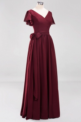 elegant A-line  V-Neck Short-Sleeves Floor-Length Bridesmaid Dresses with Bow Sash_44