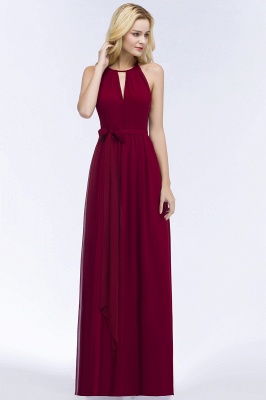 Vintage A-Line  Halter Sleeveless Ruffles Floor-Length Bridesmaid Dresses with Bow Sash_3