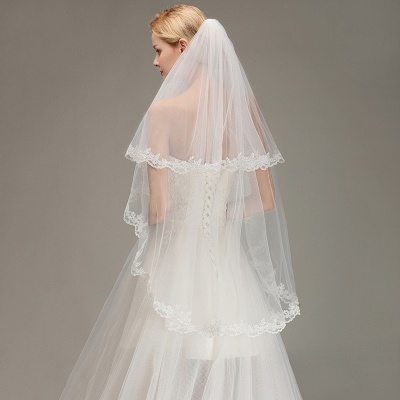 Two Layers Lace Edge Wedding Veil with Comb Soft Tulle Bridal Veil_6