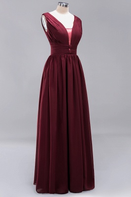 Modest Long A-line Deep V-Neck Floor-length Chiffon Bridesmaid Dress_11