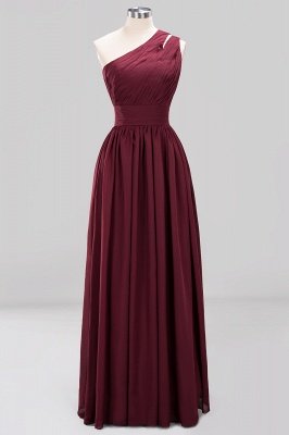 Elegant A-Line Burgundy One-Shoulder Sleeveless Ruffles Floor-Length  Bridesmaid Dresses_7