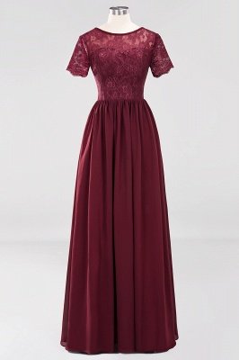 A-line  Lace Jewel Short-Sleeves Floor-length Bridesmaid Dress_6