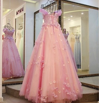 Vintage Sweetheart Appliques Flower Pearl Floor-length Ball Gown Prom Dress_2