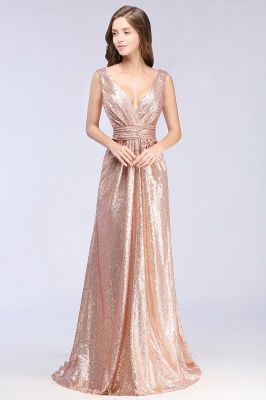 Elegant A-line Sequined V-Neck Sleeveless Floor-Length Bridesmaid Dresses_1