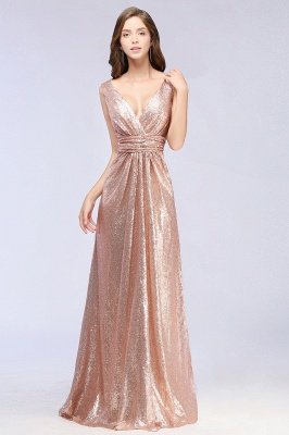 Elegant A-line Sequined V-Neck Sleeveless Floor-Length Bridesmaid Dresses_4