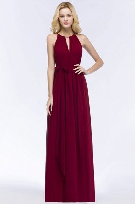 Vintage A-Line  Halter Sleeveless Ruffles Floor-Length Bridesmaid Dresses with Bow Sash_4