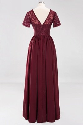 A-line  Lace Jewel Short-Sleeves Floor-length Bridesmaid Dress_7