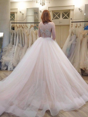 Puffy Crystal Tulle Wedding Dresses | Spaghetti Straps Sleeveless Court Train Bridal Gowns_3