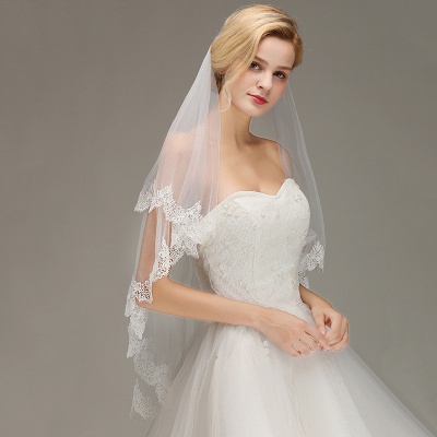Elegant Two Layers Lace Edge Wedding Veil Appliques Long Bridal Veil_4