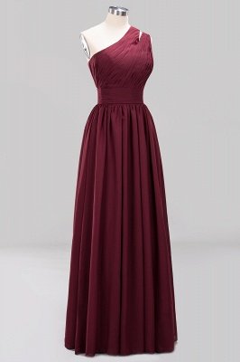 Elegant A-Line Burgundy One-Shoulder Sleeveless Ruffles Floor-Length  Bridesmaid Dresses_9