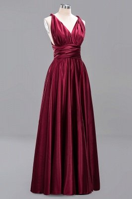 Elegant Long Burgundy Satin One Shoulder Bridesmaid Dresses_10