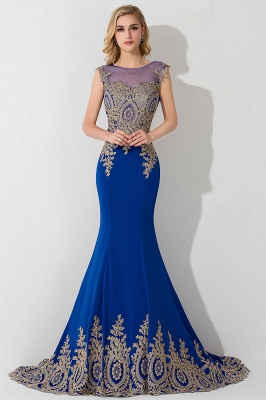Mermaid  Scoop Sleeveless Court Train Evening Dress with Appliques_1