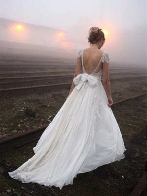 V-neck Floor-Length Sleeveless Lace Chiffon  Wedding Dresses_3