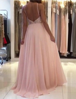 Fashion A-Line Spaghetti Straps Beading Pink Floor-Length Prom Dress_4