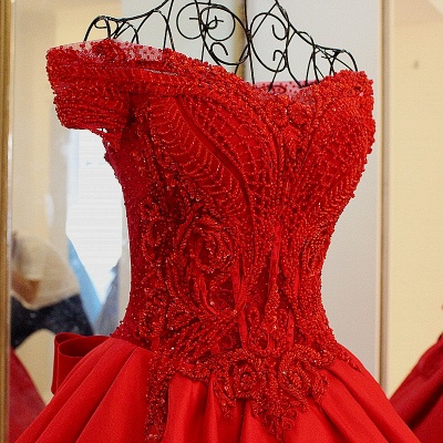 Sweetheart Off-the-shoulder Beading Bow Floor-length Ball Gown Prom Dress_4