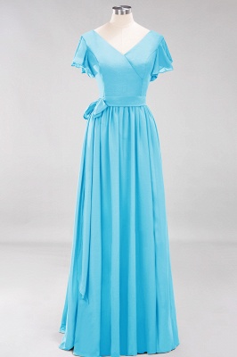 elegant A-line  V-Neck Short-Sleeves Floor-Length Bridesmaid Dresses with Bow Sash_23