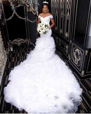 Gorgeous Off-the-Shoulder Lace Wedding Dress | Mermaid Ruffles Bridal Dresses_1
