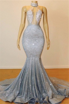 Glamorous Halter Sleeveless Backless Mermaid Floor-Length Prom Dress_1