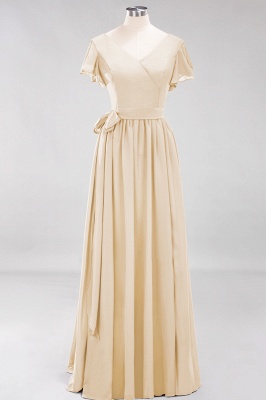 elegant A-line  V-Neck Short-Sleeves Floor-Length Bridesmaid Dresses with Bow Sash_14