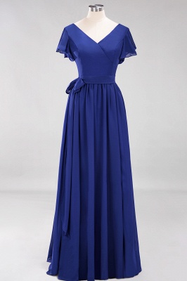 elegant A-line V-Neck Short-Sleeves Floor-Length Bridesmaid Dresses ...