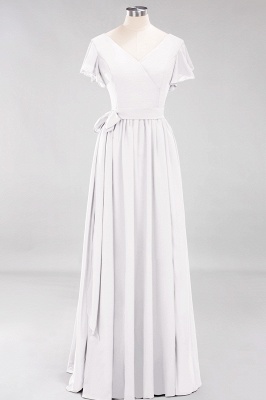 elegant A-line  V-Neck Short-Sleeves Floor-Length Bridesmaid Dresses with Bow Sash_1