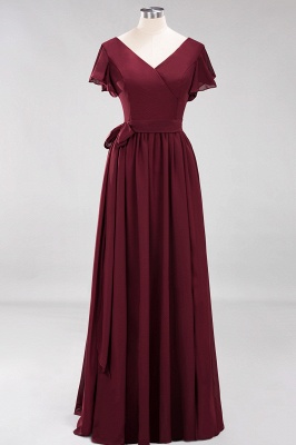 elegant A-line  V-Neck Short-Sleeves Floor-Length Bridesmaid Dresses with Bow Sash_10