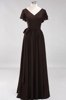 elegant A-line  V-Neck Short-Sleeves Floor-Length Bridesmaid Dresses with Bow Sash_11