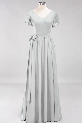 elegant A-line  V-Neck Short-Sleeves Floor-Length Bridesmaid Dresses with Bow Sash_29
