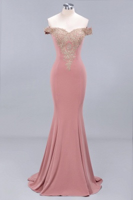 Charming Off-The-Shoulder Floor-Length  Mermaid Appliques Zipper Prom Dress_1