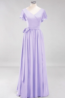 elegant A-line  V-Neck Short-Sleeves Floor-Length Bridesmaid Dresses with Bow Sash_20