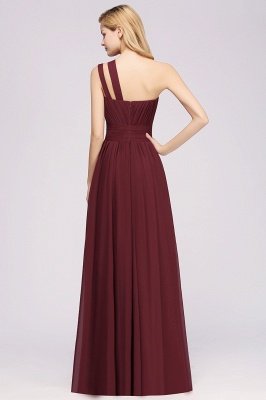 Elegant A-Line Burgundy One-Shoulder Sleeveless Ruffles Floor-Length  Bridesmaid Dresses_2
