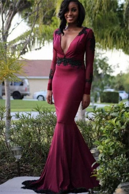 Sexy Deep V-Neck Long Sleeves Mermaid Prom Dress | Yesbabyonline.com