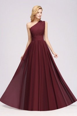 Elegant A-Line Burgundy One-Shoulder Sleeveless Ruffles Floor-Length  Bridesmaid Dresses_4