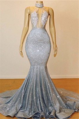 Glamorous Halter Sleeveless Backless Mermaid Floor-Length Prom Dress_1