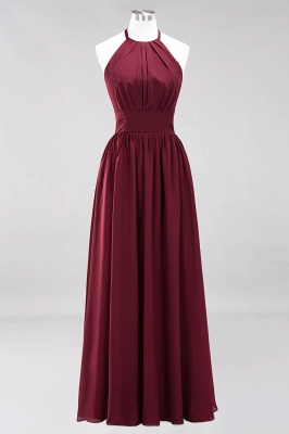 Simple A-Line Chiffon Bridesmaid Dresses | Halter Ruched Hollow Back Maid of The Honor Dresses_10