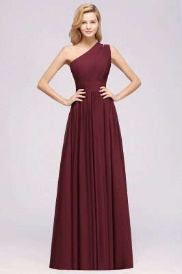 Elegant A-Line Burgundy One-Shoulder Sleeveless Ruffles Floor-Length  Bridesmaid Dresses_1