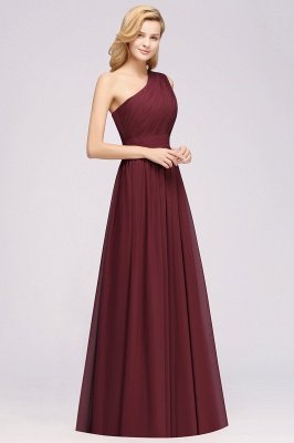 Elegant A-Line Burgundy One-Shoulder Sleeveless Ruffles Floor-Length  Bridesmaid Dresses_3