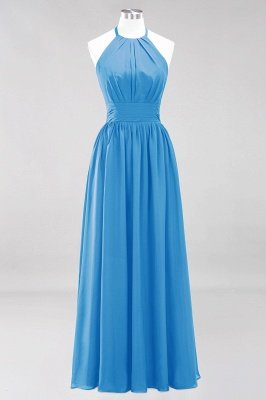 Simple A-Line Chiffon Bridesmaid Dresses | Halter Ruched Hollow Back Maid of The Honor Dresses_24
