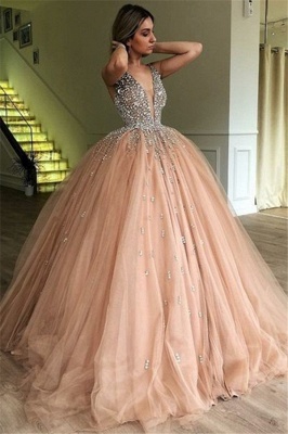 Stunning Ball Gown V-Neck Straps Sleeveless Rhinestones  Prom Dresses BC0971_1