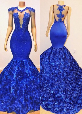 Sexy Royal Blue Flowers Mermaid Prom Dresses | Appliques Sleeveless Sheer Evening Dress BC1059_1