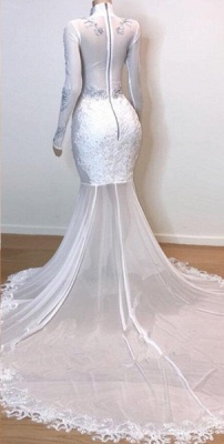 White Stunning Lace Long Sleeves Prom Dresses | Sheer Slit Mermaid Evening Gowns_2
