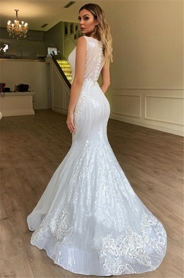 Gorgeous Mermaid Sheer Straps Sleeveless Appliques Tulle Wedding Dress_2