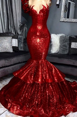Sparkly Hot Red Mermaid Prom Dress with ...