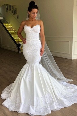 Gorgeous Mermaid Spaghetti Straps Sleeveless Lace Long Wedding Dress BC1956_1