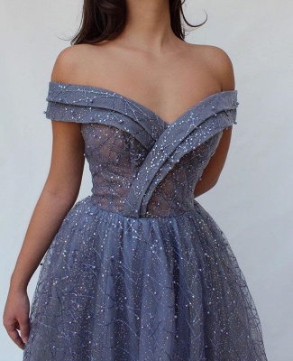 Gorgeous A-Line Off The Shoulder  Beaded Long Prom Dress_2