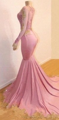 Pink Appliques Long Sleeves Prom Dresses | Gorgeous Mermaid Evening Gowns_2